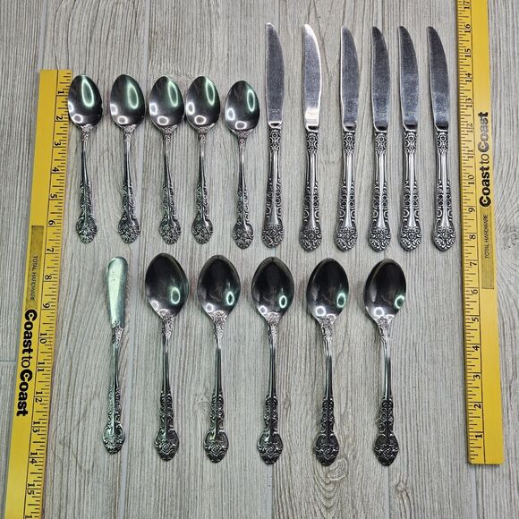 National Stainless Sonora 17 Pc Mixed Set Lot Floral Rose Japan Knife Spoon - Picture 8 of 8